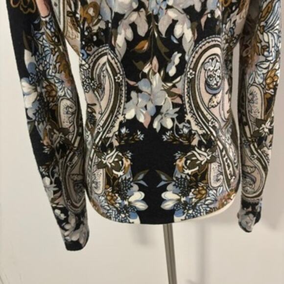 Escorpion Womens Medium Paisley V Neck Long Sleeve Top Black Multicolor - Picture 7 of 9